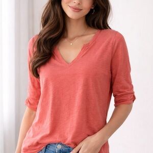 NIC+ZOE Warm Coral V-Neck Top